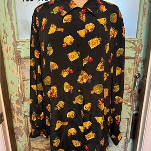 Chic Black Blouse with Vibrant Cocktail Print